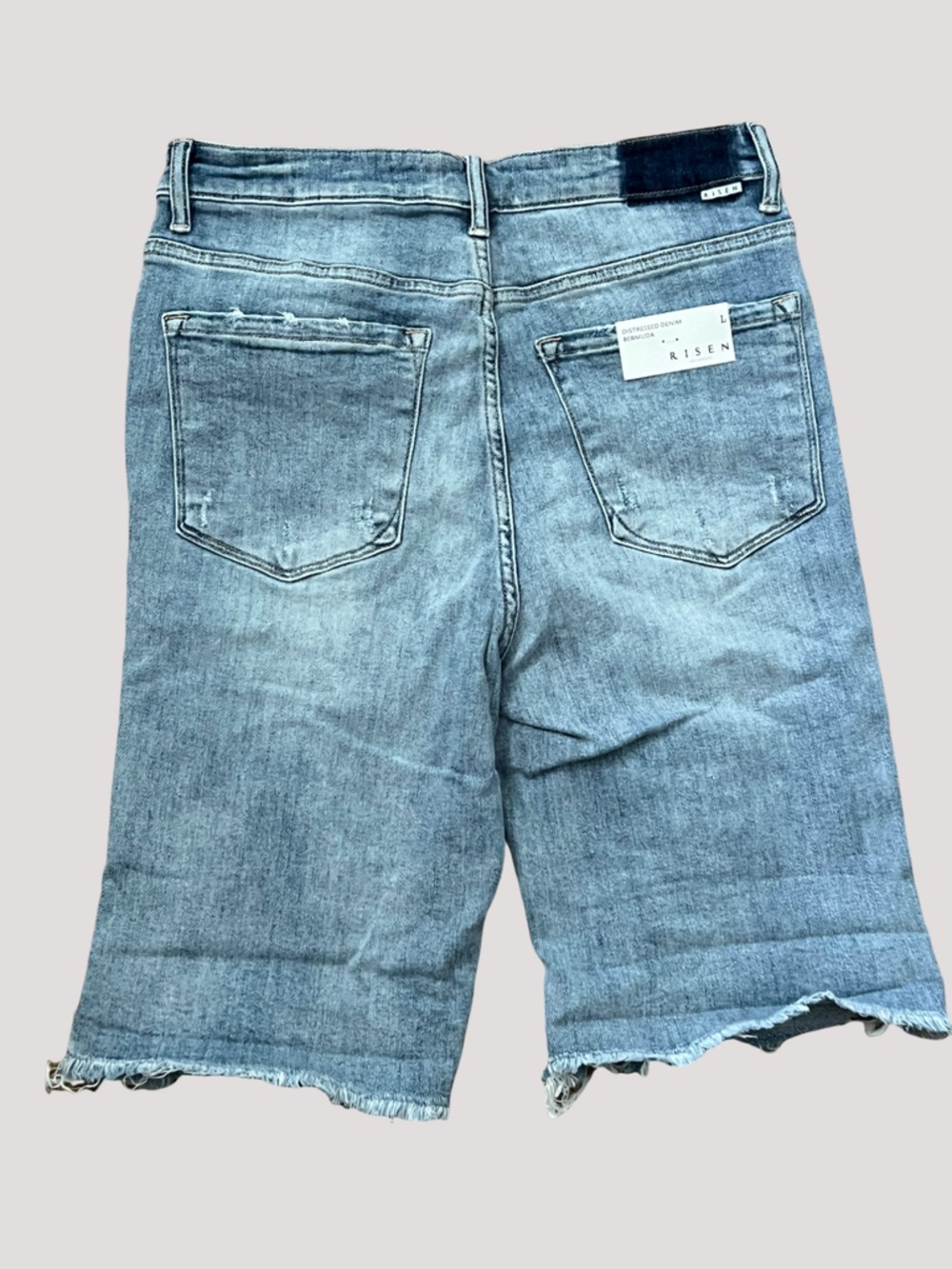 Risen Light Blue Distressed Bermuda Jeans Shorts for Women - Picture 5 of 11